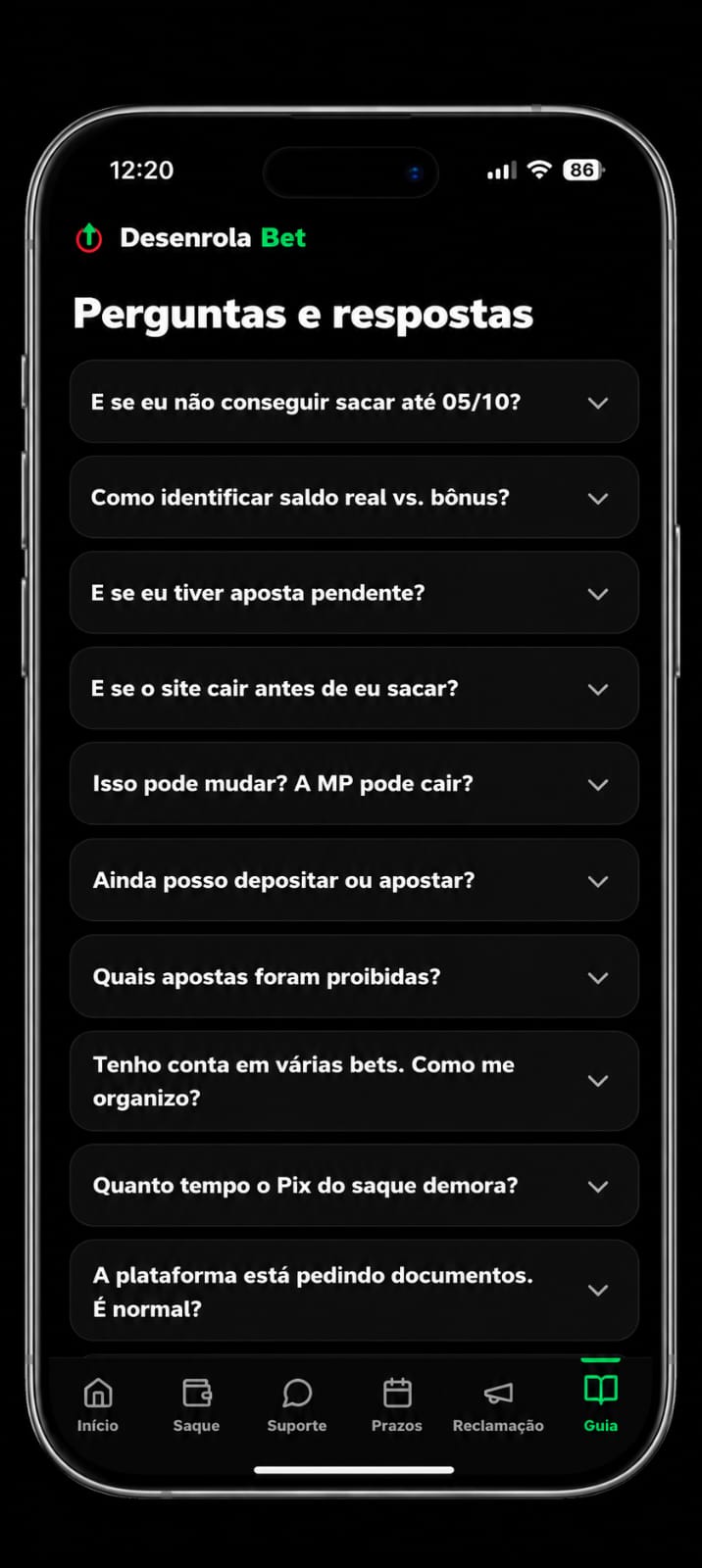 Perguntas e respostas dentro do app